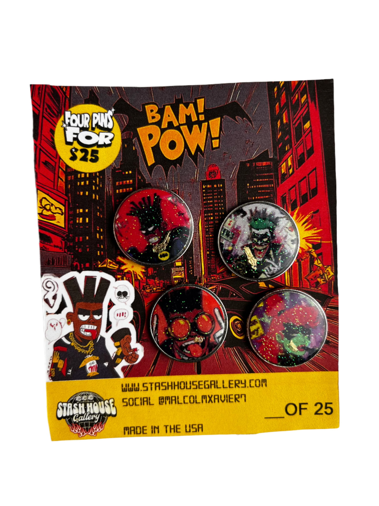 Handmade pins - Bam Pow 4 pack
